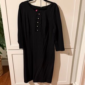 Talbots Black Long-Sleeve Shift Dress with Decorative Buttons